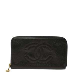 Chanel Coco Mark Long Wallet, Black Caviar Leather, Women's CHANEL